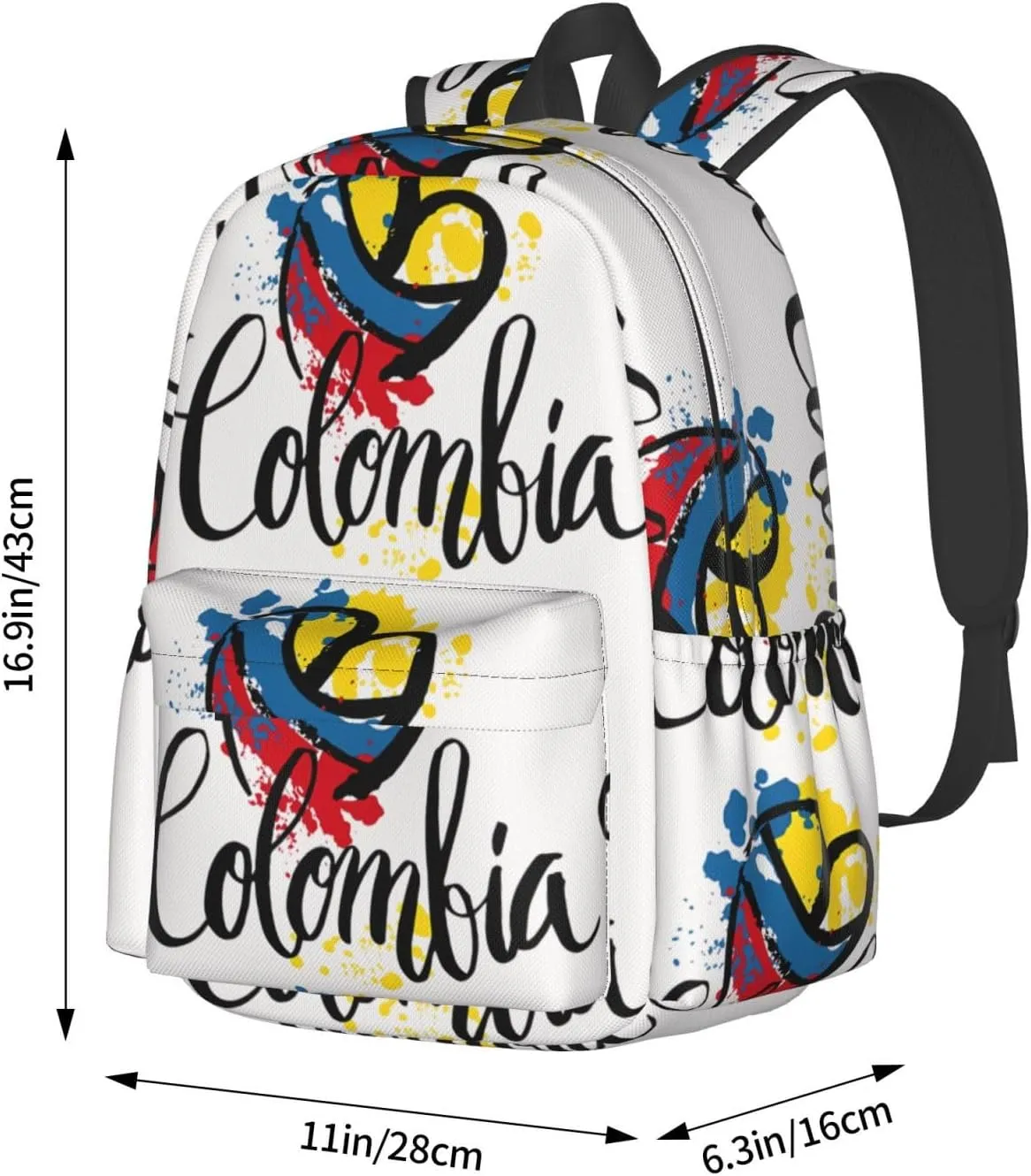 I Love Colombia National Flag Colors Heart Large Travel Backpack Casual Backpacks Laptop Daypack Working Rucksack Lightweight Back Pack Sports Bag with Adjustable Shoulder Strap