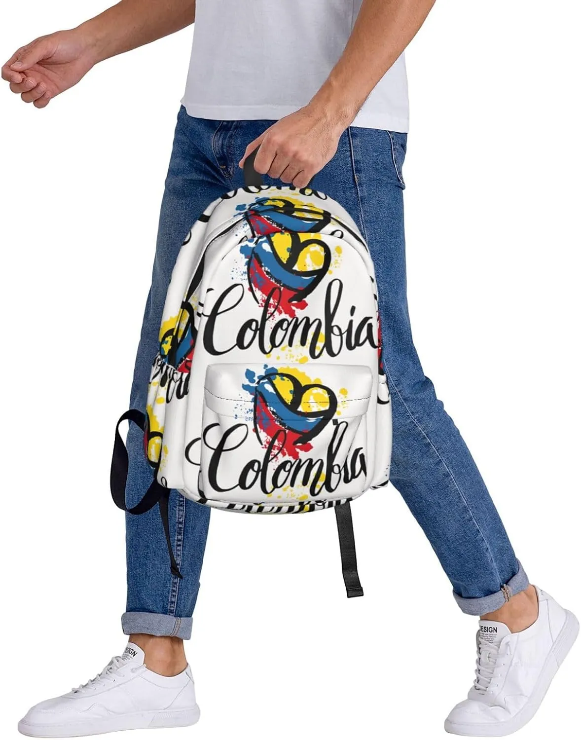 I Love Colombia National Flag Colors Heart Large Travel Backpack Casual Backpacks Laptop Daypack Working Rucksack Lightweight Back Pack Sports Bag with Adjustable Shoulder Strap