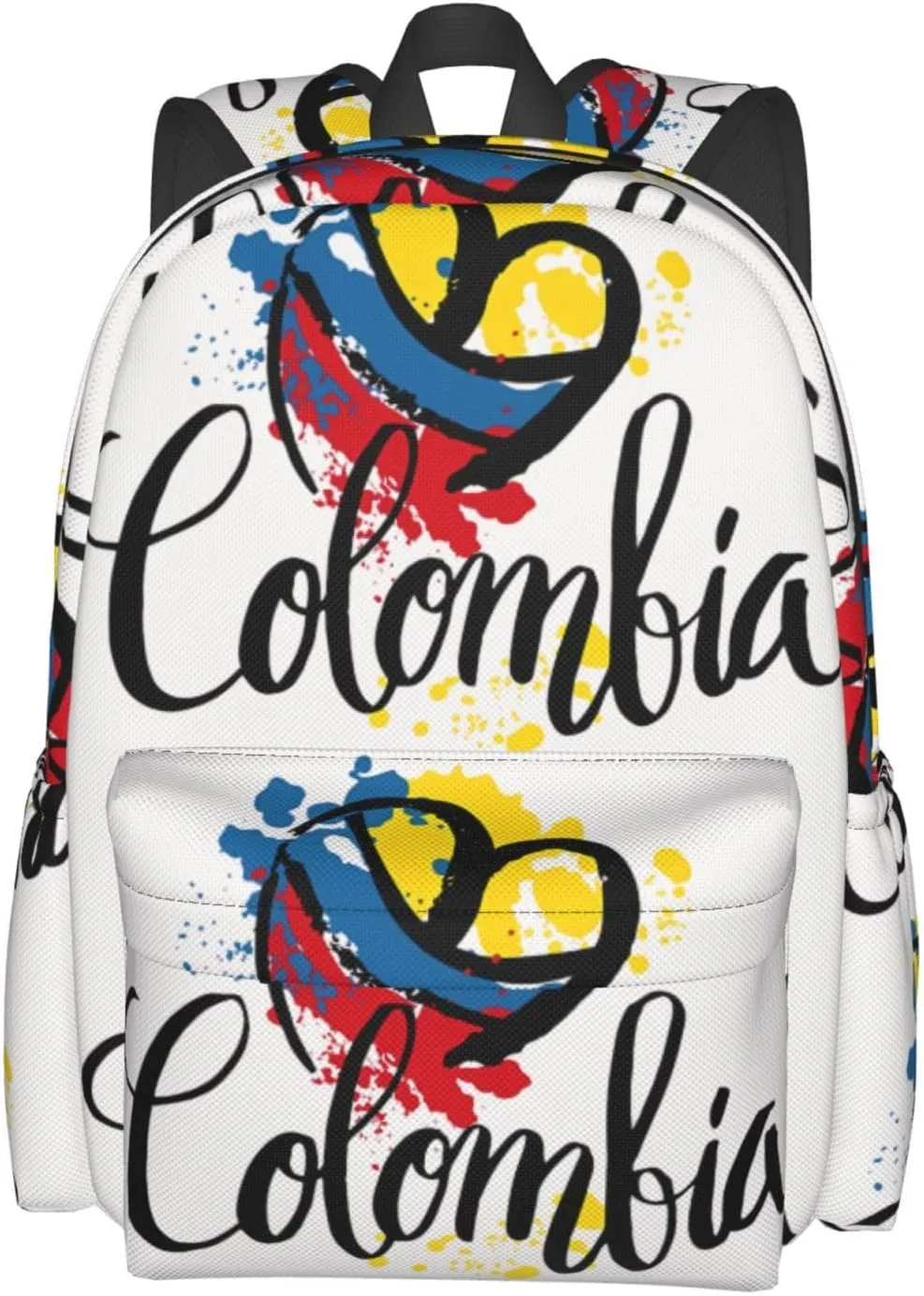I Love Colombia National Flag Colors Heart Large Travel Backpack Casual Backpacks Laptop Daypack Working Rucksack Lightweight Back Pack Sports Bag with Adjustable Shoulder Strap