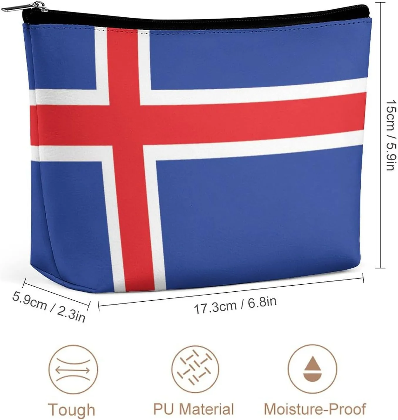Iceland Flag Compact Makeup Bag Travel Cosmetic Pouch Organizer for Women Purse