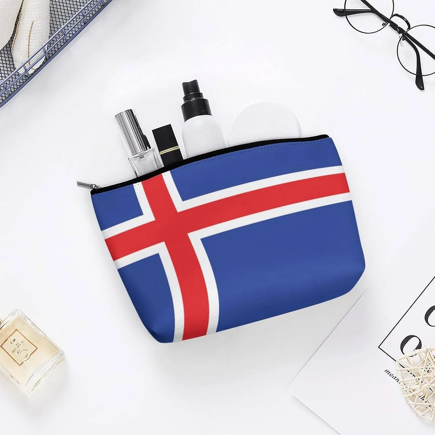 Iceland Flag Compact Makeup Bag Travel Cosmetic Pouch Organizer for Women Purse