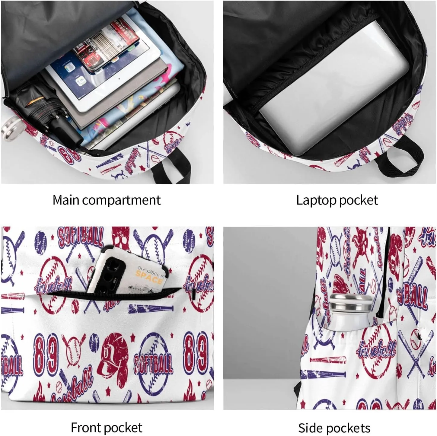 Icon And Badge Set Of Baseball And Softball Equipment (1) Backpacks 15 Inch Laptop Backpack Multipurpose Double Shoulder Bag for Men Women Gifts