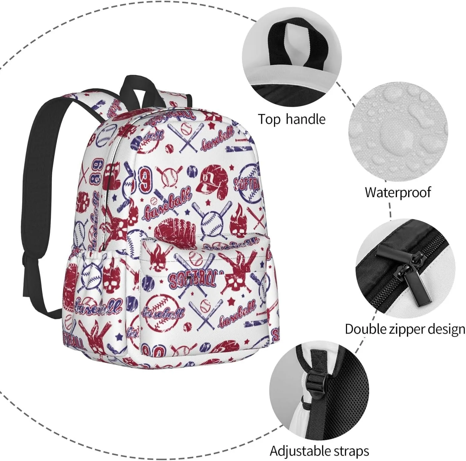 Icon And Badge Set Of Baseball And Softball Equipment (1) Backpacks 15 Inch Laptop Backpack Multipurpose Double Shoulder Bag for Men Women Gifts