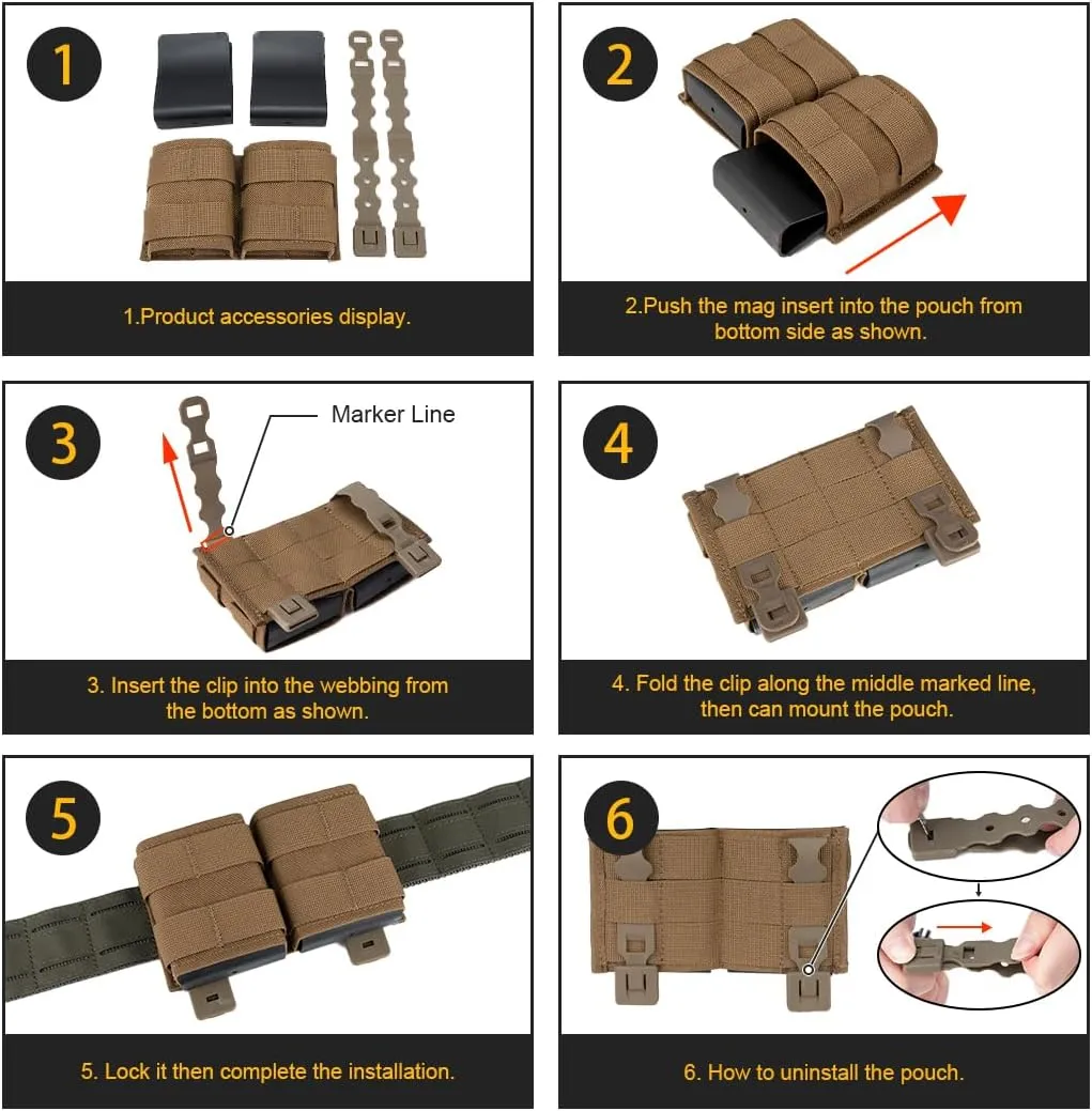 IDOGEAR Rifle Mag Pouch Molle 5.56mm Magazine Pouch Single Open-Top AR Mag Carrier Holder with Quick Release Mag Insert for M4 M16