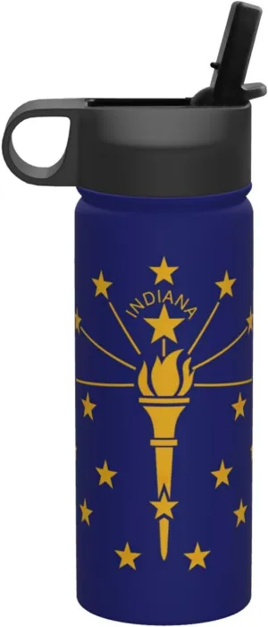 Indiana State Flag Print Flask Stainless Steel Water Bottle with Straw 18OZ FOR Outdoor Gym Commute