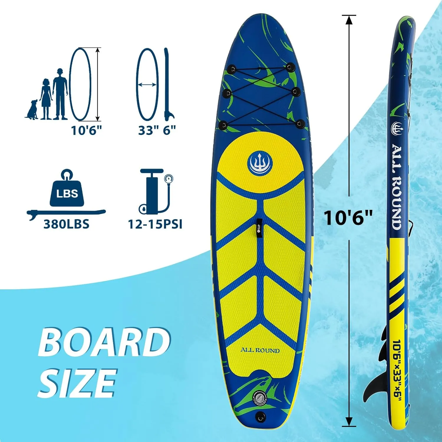 Inflatable Paddle Board, 10'6" Stand Up Paddle Boards with Premium Accessories, Aluminum Paddle, Pump, Safety Rope, Repair Kit, Backpack, Wide Stable Design, Non-Slip Deck Paddle Boards for Adults