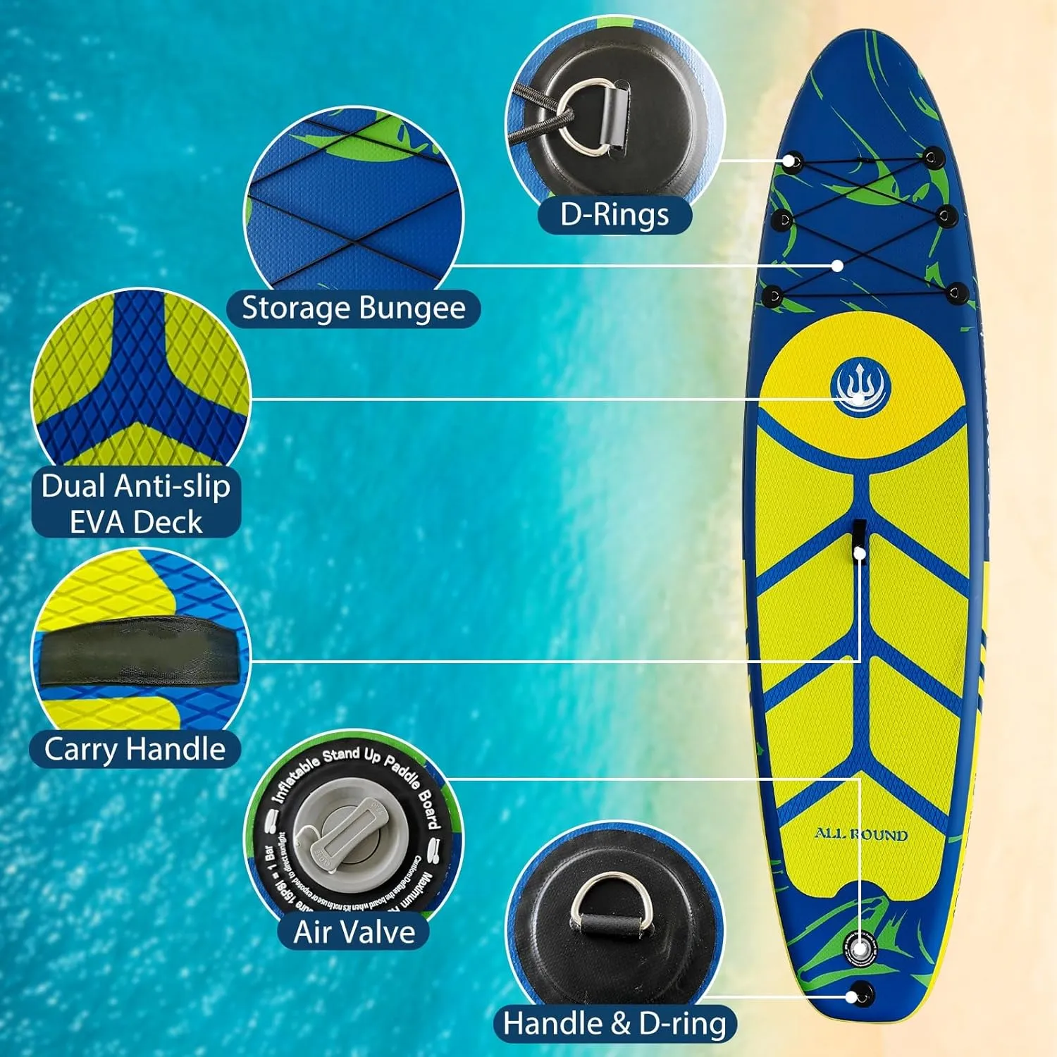 Inflatable Paddle Board, 10'6" Stand Up Paddle Boards with Premium Accessories, Aluminum Paddle, Pump, Safety Rope, Repair Kit, Backpack, Wide Stable Design, Non-Slip Deck Paddle Boards for Adults