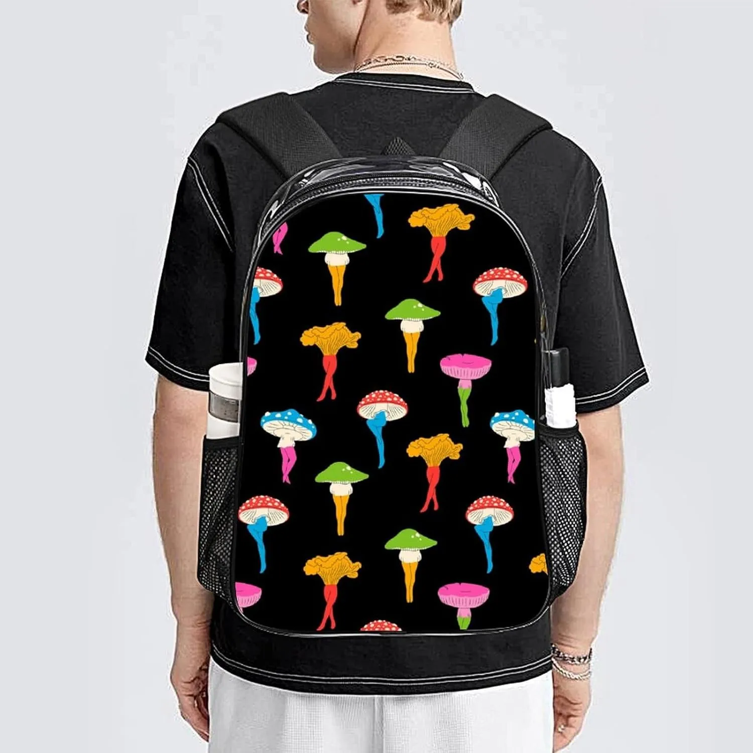 Interesting Mushroom Butt Transparent Fashion Waterproof PVC Transparent Backpack Unisex 17 Inches