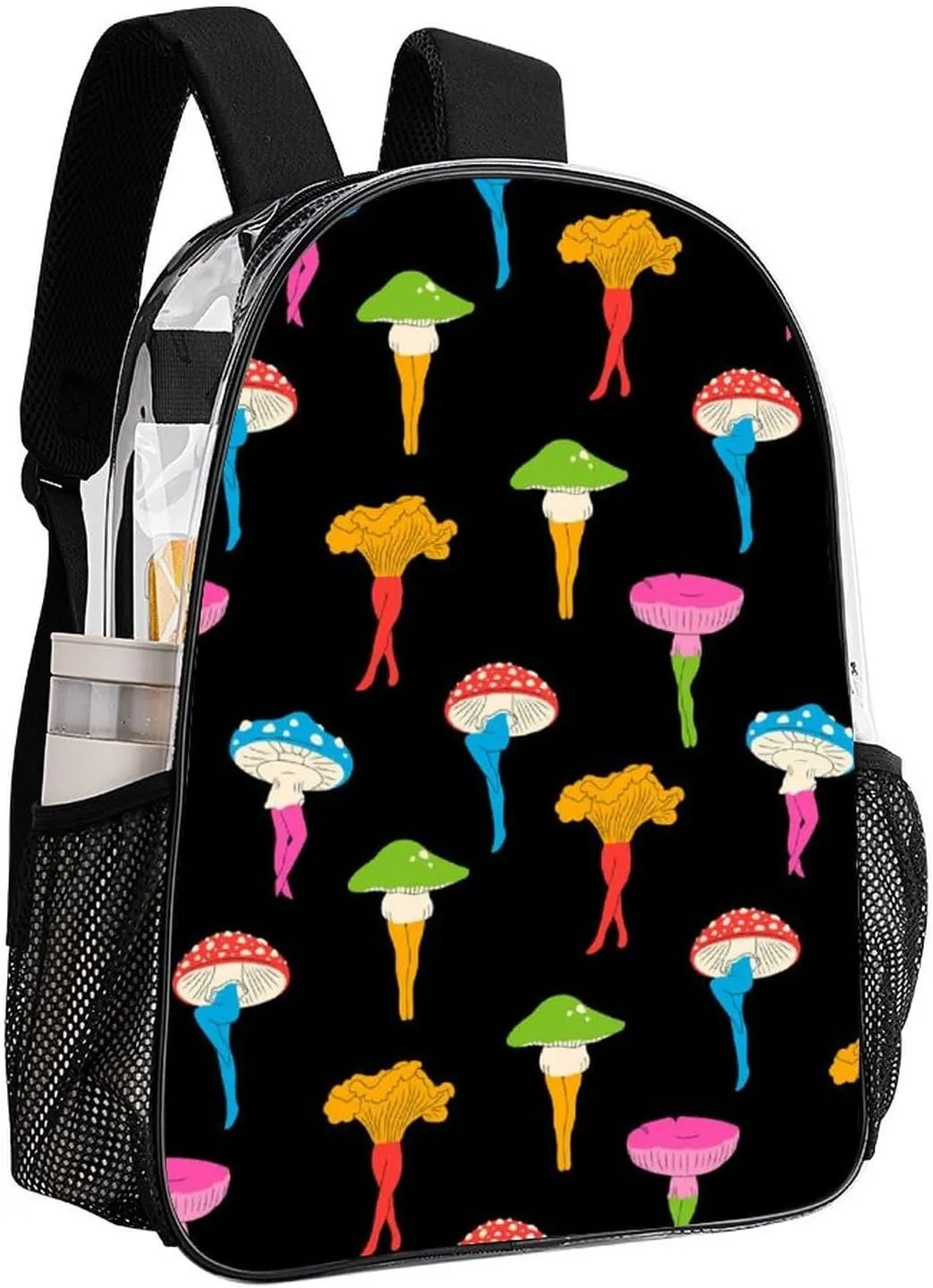 Interesting Mushroom Butt Transparent Fashion Waterproof PVC Transparent Backpack Unisex 17 Inches