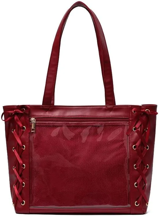 Ita Bag Shoulder Bag Women Men, Cute JK Y2K Top Handle Daypack Aesthetic Itabag Harajuku for Hiking Travel Trip Cosplay (wine red)