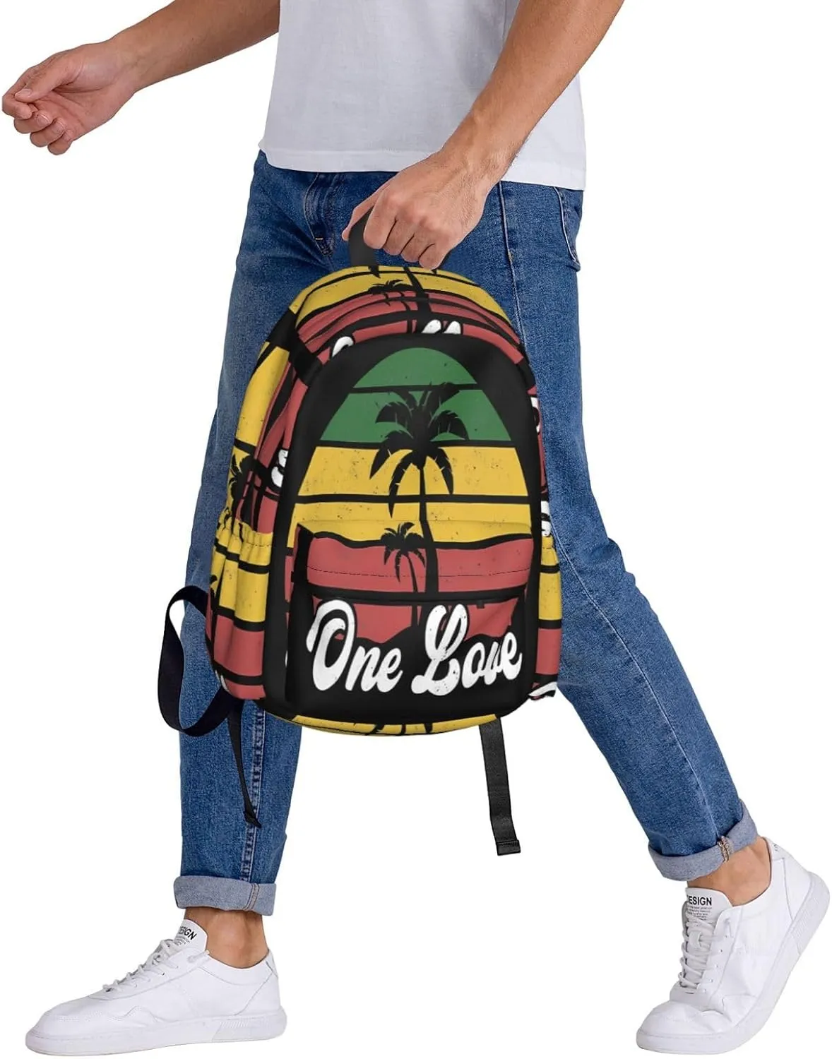 Jamaica One Loves Reggae Caribbean Music Rasta Rastafari Casual Backpacks Large Travel Backpack Laptop Rucksack Sports Daypack Adjustable Strap Bag for Camping Hiking