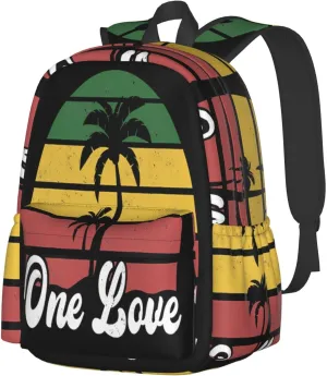Jamaica One Loves Reggae Caribbean Music Rasta Rastafari Casual Backpacks Large Travel Backpack Laptop Rucksack Sports Daypack Adjustable Strap Bag for Camping Hiking