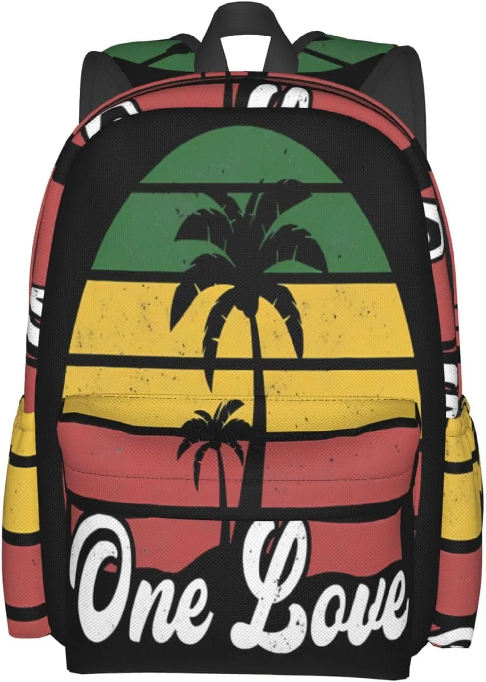 Jamaica One Loves Reggae Caribbean Music Rasta Rastafari Casual Backpacks Large Travel Backpack Laptop Rucksack Sports Daypack Adjustable Strap Bag for Camping Hiking