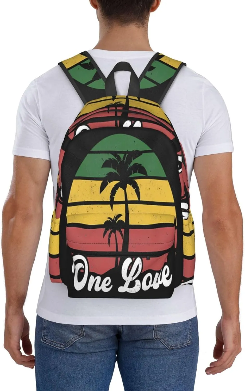 Jamaica One Loves Reggae Caribbean Music Rasta Rastafari Casual Backpacks Large Travel Backpack Laptop Rucksack Sports Daypack Adjustable Strap Bag for Camping Hiking