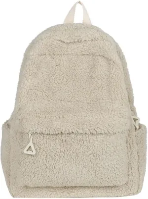 JHTPSLR Small Fuzzy Backpack Solid Furry Backpack Soft Plush Mini Backpack Mochila Pequeña Cute Aesthetic Lightweight Casual Daypack (LIght Khaki)