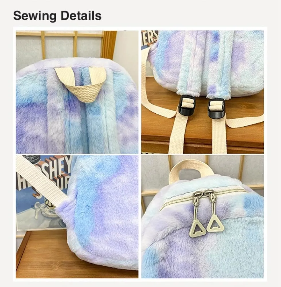 JHTPSLR Small Fuzzy Backpack Solid Furry Backpack Soft Plush Mini Backpack Mochila Pequeña Cute Aesthetic Lightweight Casual Daypack (LIght Khaki)