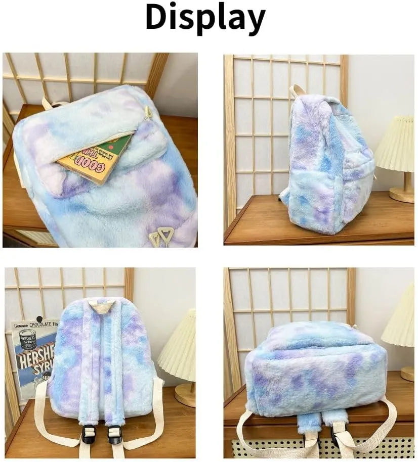 JHTPSLR Small Fuzzy Backpack Solid Furry Backpack Soft Plush Mini Backpack Mochila Pequeña Cute Aesthetic Lightweight Casual Daypack (LIght Khaki)