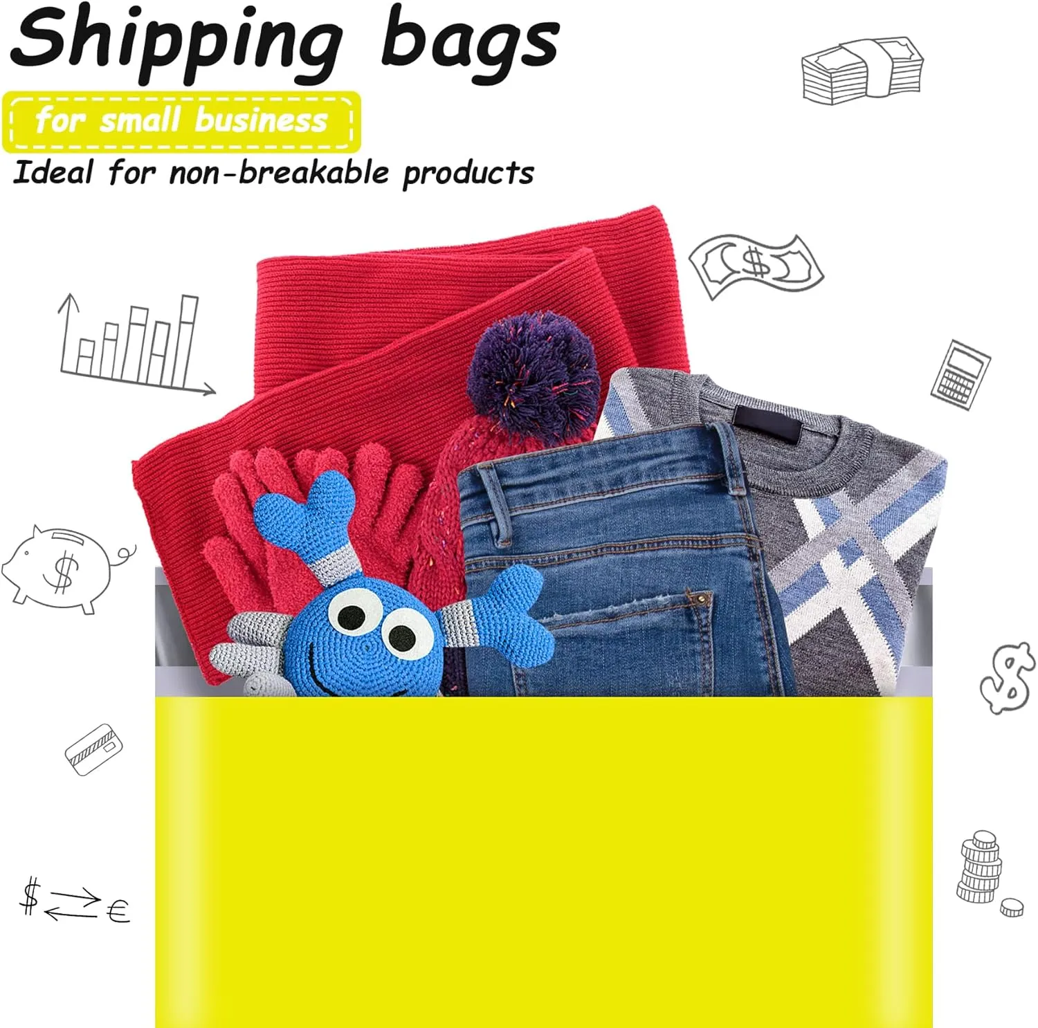 JinRuiKJ Poly Mailers 10x13 Inch 100 Pcs, Strong Adhesive Shipping Bags for Clothing, Durable Thick Mailing Envelopes with Self Seal, Packaging Bags for Small Business - Yellow