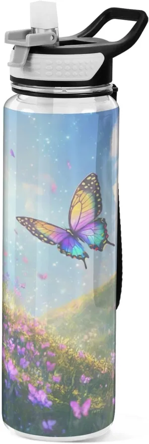 Joisal Butterfly Meadow 32 Oz Water Bottle Straws Leakproof Sports Water Bottles