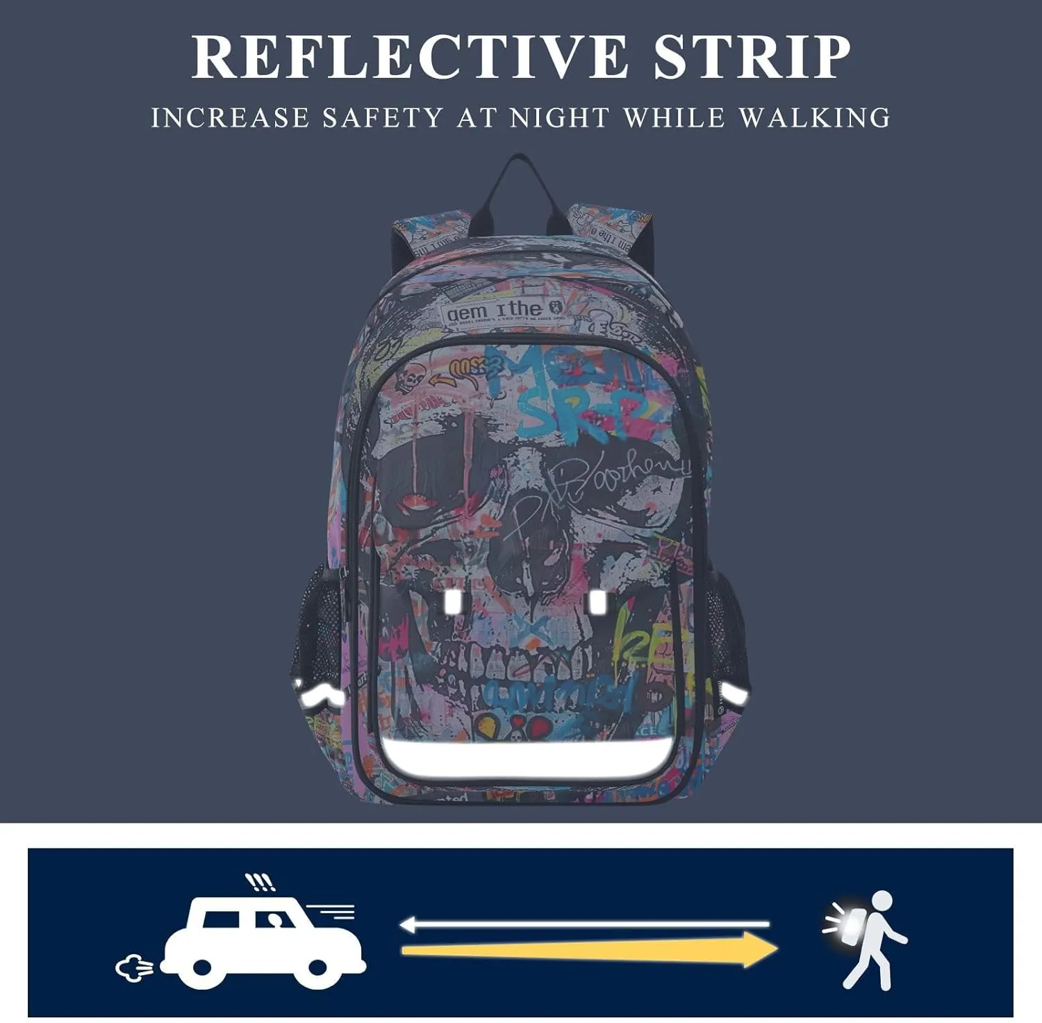 Joisal Colorful Urban Style Skull Kids' Backpacks for Girls Boys Waterproof Lightweight Durable Computer Backpack
