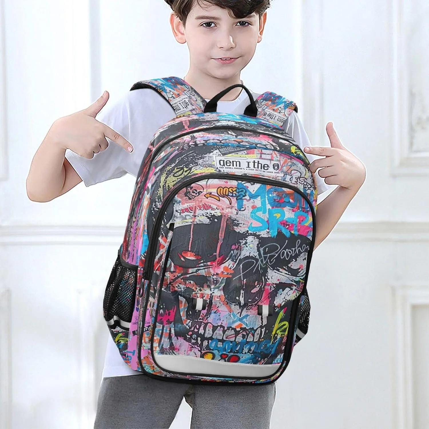 Joisal Colorful Urban Style Skull Kids' Backpacks for Girls Boys Waterproof Lightweight Durable Computer Backpack
