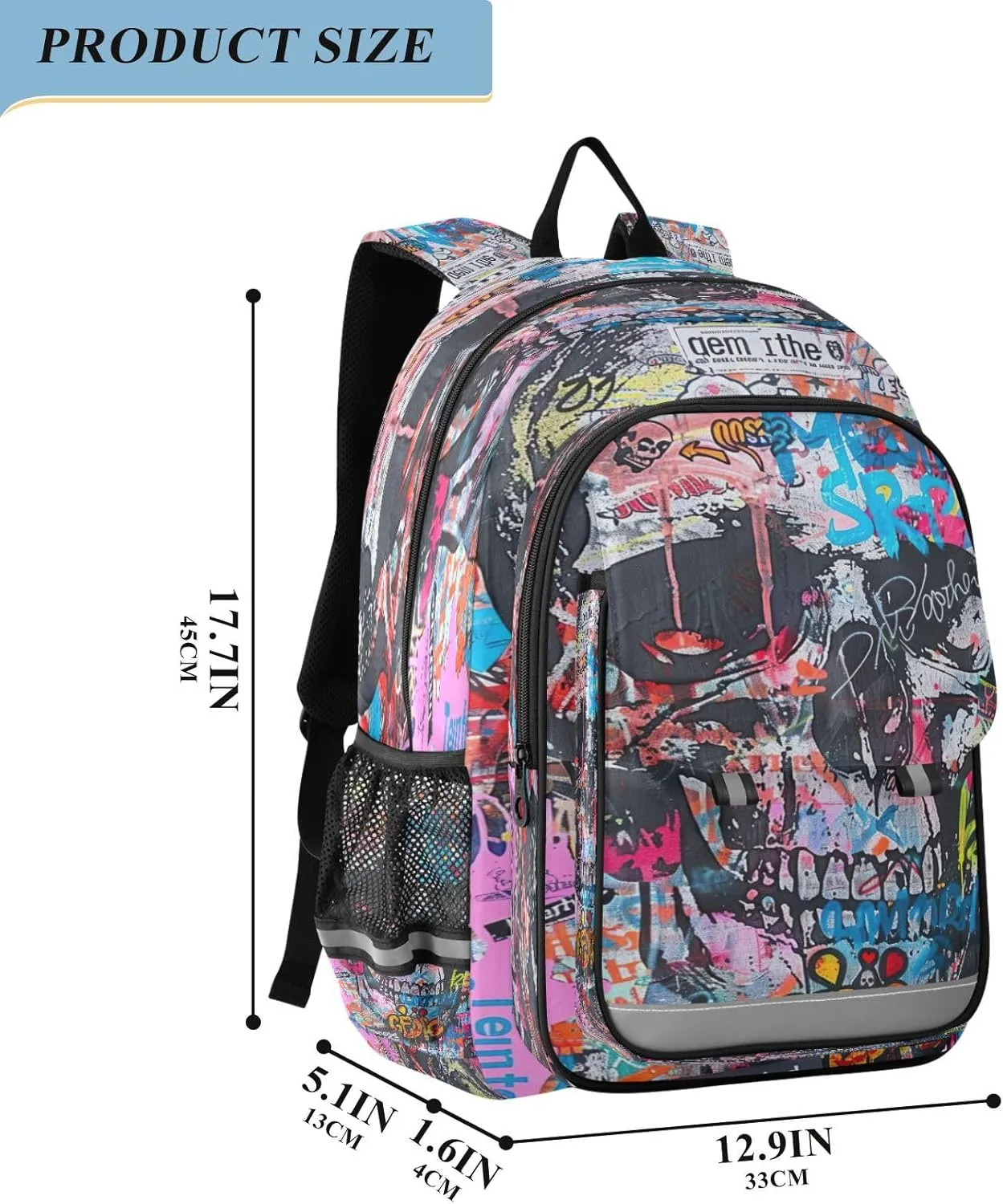 Joisal Colorful Urban Style Skull Kids' Backpacks for Girls Boys Waterproof Lightweight Durable Computer Backpack