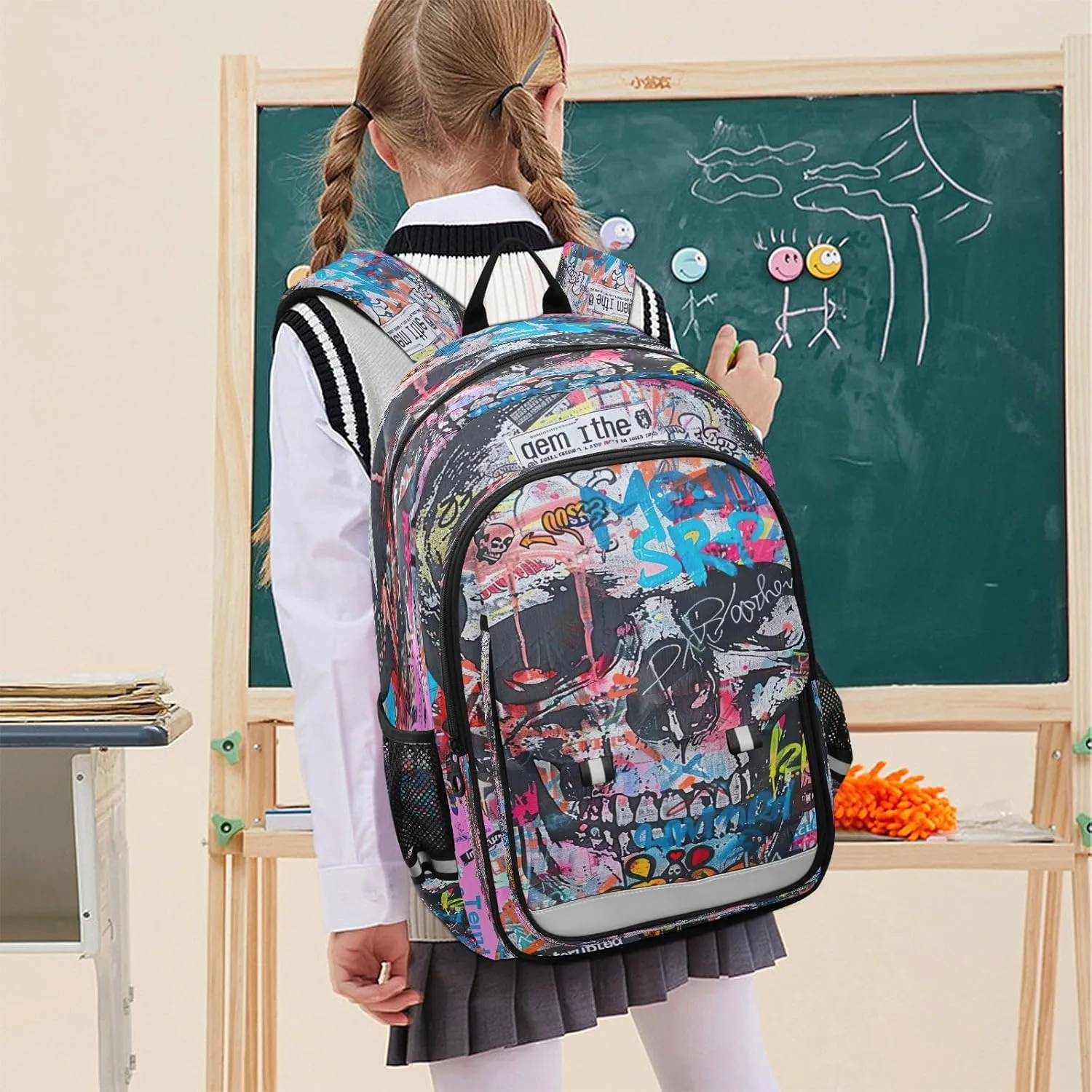 Joisal Colorful Urban Style Skull Kids' Backpacks for Girls Boys Waterproof Lightweight Durable Computer Backpack