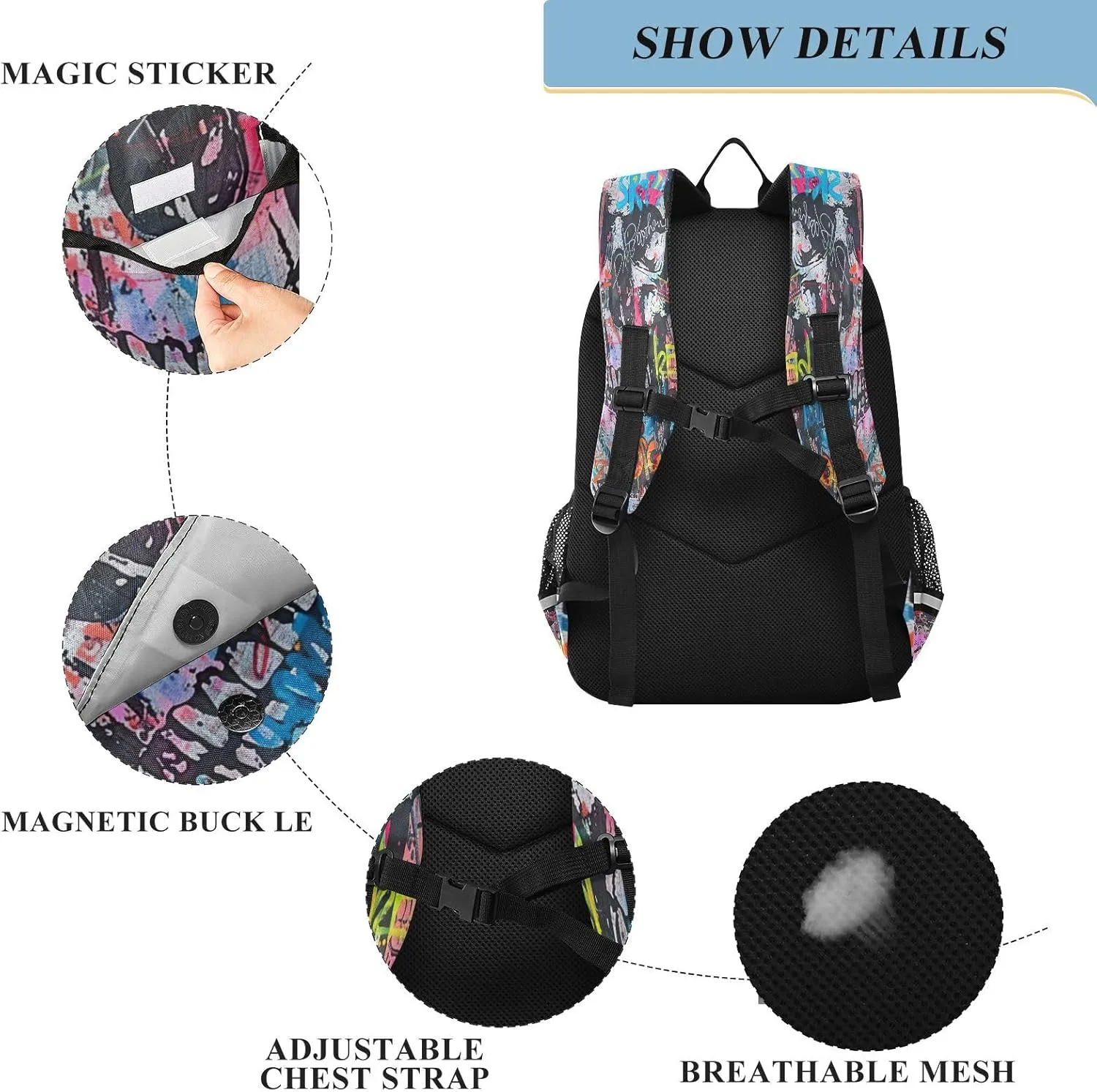 Joisal Colorful Urban Style Skull Kids' Backpacks for Girls Boys Waterproof Lightweight Durable Computer Backpack