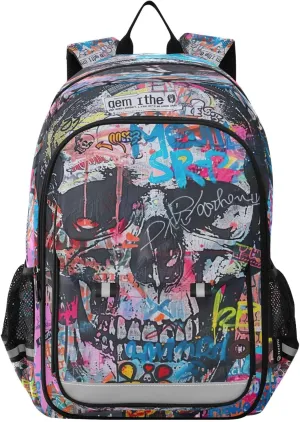 Joisal Colorful Urban Style Skull Kids' Backpacks for Girls Boys Waterproof Lightweight Durable Computer Backpack