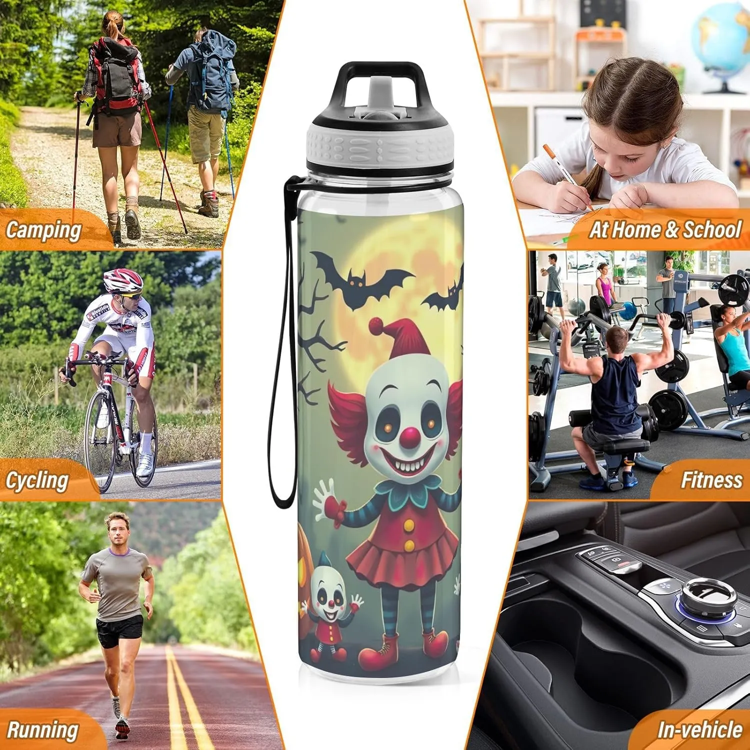 Joisal Cute Clown Family 1 Liter Water Bottles BPA-Free Water Bottle for Men for Sports, Cycling, Bike