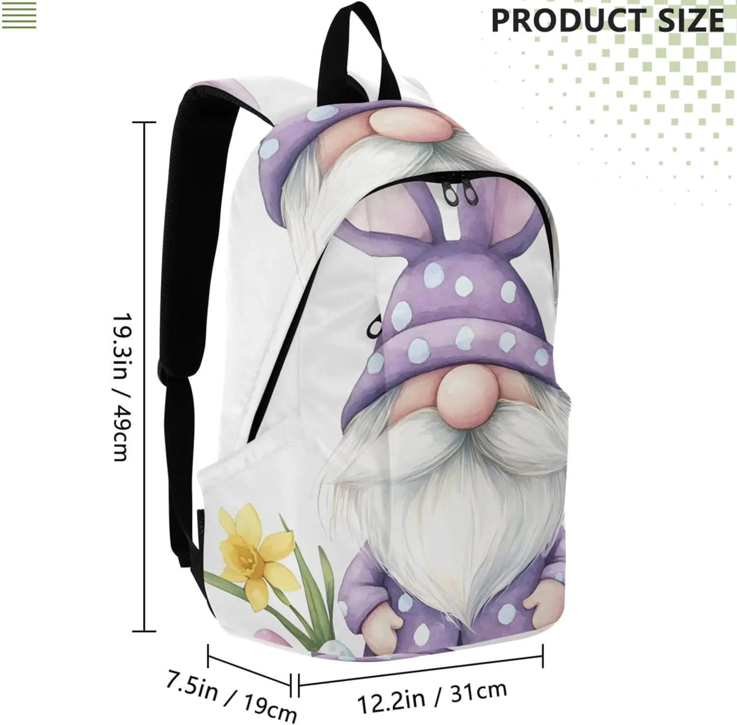Joisal Cute Easter Gnome Bunny Medium Casual Daypack Backpack for Women Cool Backpacks for Teen Girls
