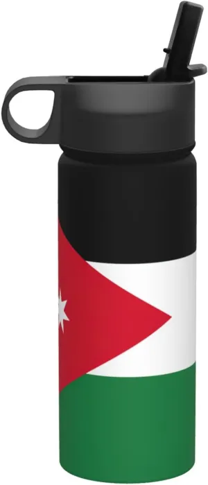 Jordanian flag Print Flask Stainless Steel Water Bottle with Straw 18OZ FOR Outdoor Gym Commute