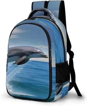 Jumping Up Dolphins Travel Backpack Adjustable Computer Bag Casual Travel Daypack Satchel Backpack Unisex