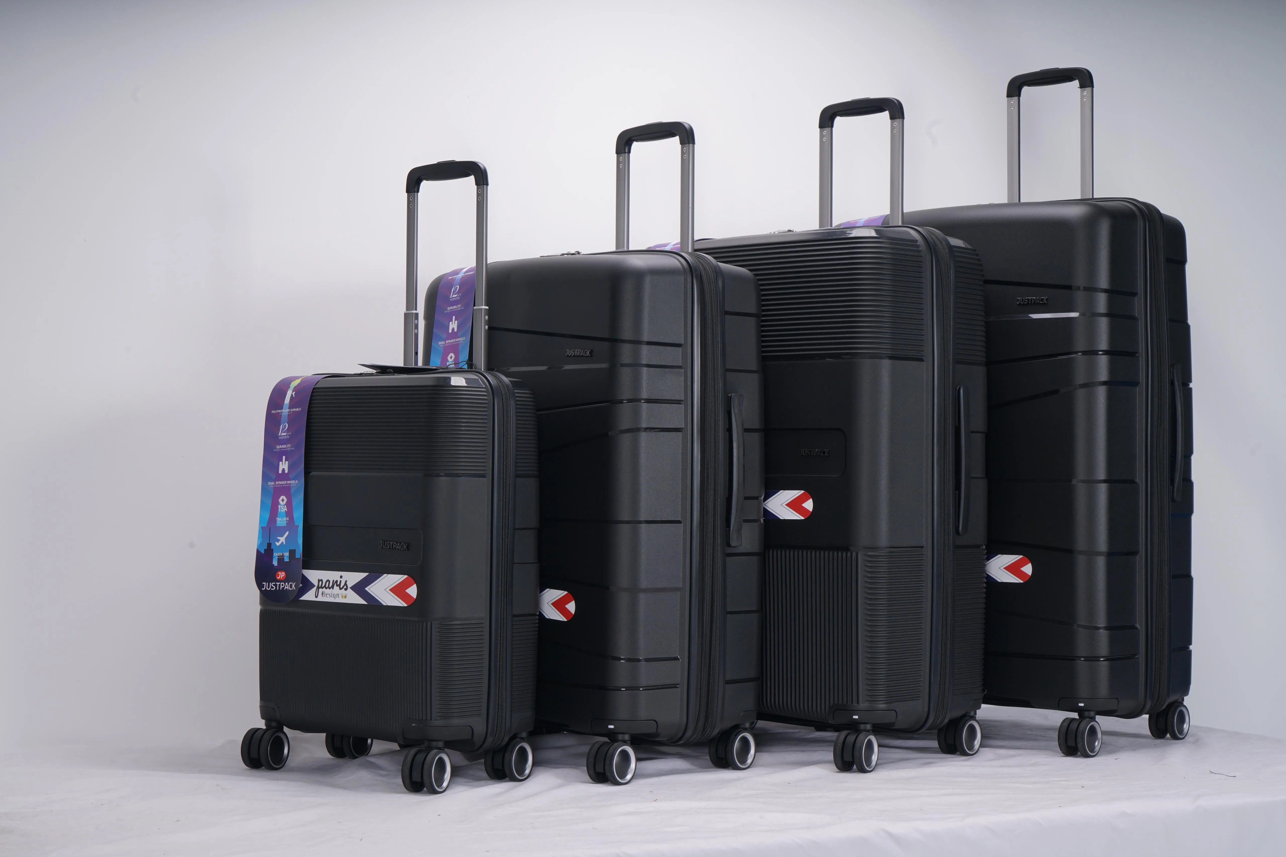 Justpack Pl106-  PP unbreakable 8 wheels 4 Luggage sets - Black