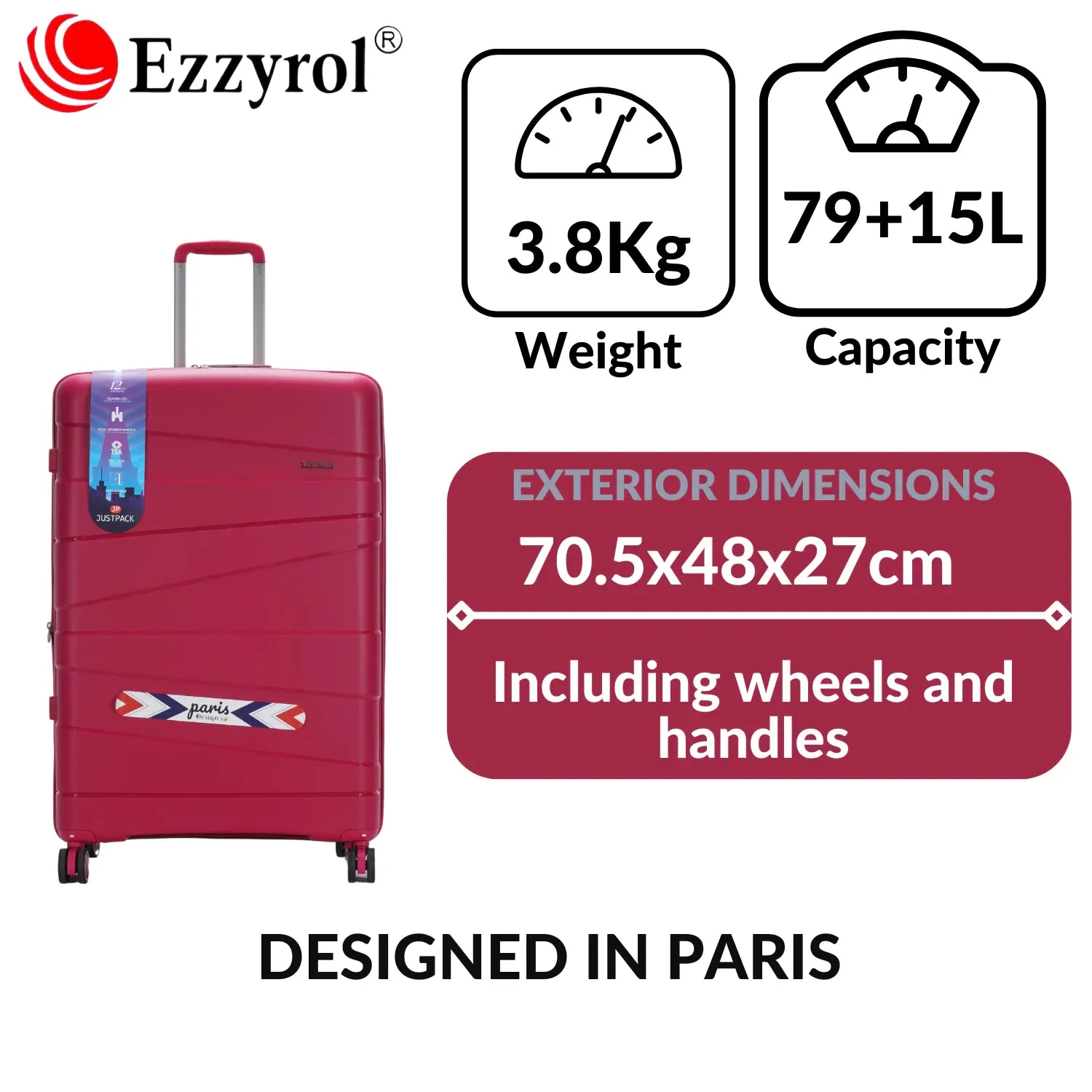 Justpack Pl106-  PP unbreakable 8 wheels Medium Luggage