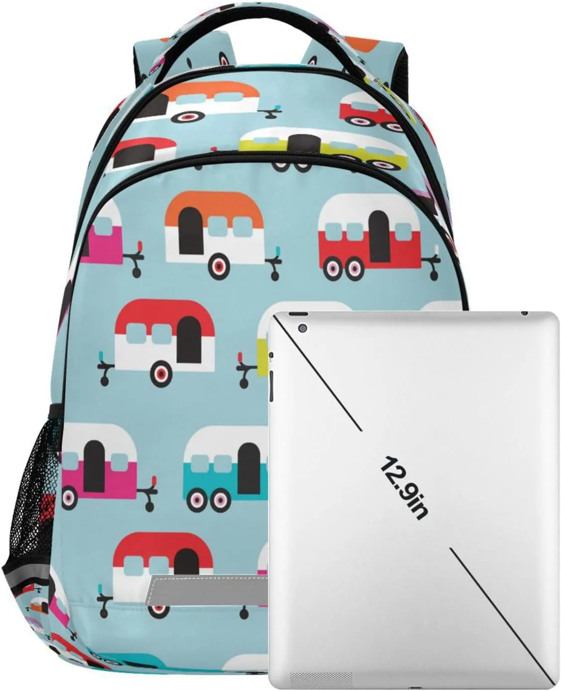 Kcldeci Kids Backpack for Girls Boys Happy Camper Caravan Middle-School Backpacks Elementary Bookbags School Book Bag Travel Bag