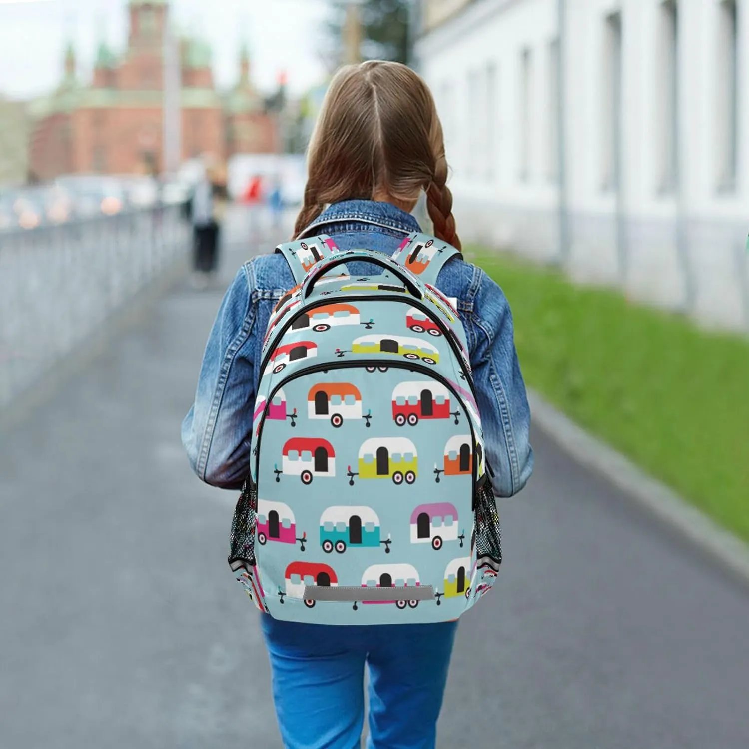 Kcldeci Kids Backpack for Girls Boys Happy Camper Caravan Middle-School Backpacks Elementary Bookbags School Book Bag Travel Bag