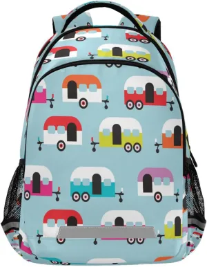 Kcldeci Kids Backpack for Girls Boys Happy Camper Caravan Middle-School Backpacks Elementary Bookbags School Book Bag Travel Bag