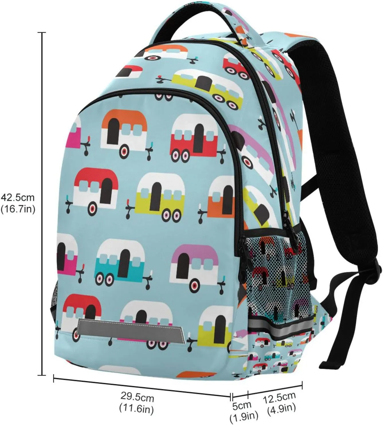 Kcldeci Kids Backpack for Girls Boys Happy Camper Caravan Middle-School Backpacks Elementary Bookbags School Book Bag Travel Bag