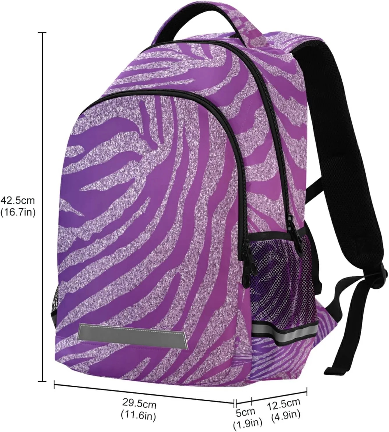 Kcldeci Zebra Print Safari Animal Purple Glitter Kids Backpack Elementary Backpacks Girls Boys School Bag Bookbag Daypack travel bag Rucksack