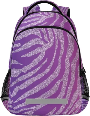 Kcldeci Zebra Print Safari Animal Purple Glitter Kids Backpack Elementary Backpacks Girls Boys School Bag Bookbag Daypack travel bag Rucksack
