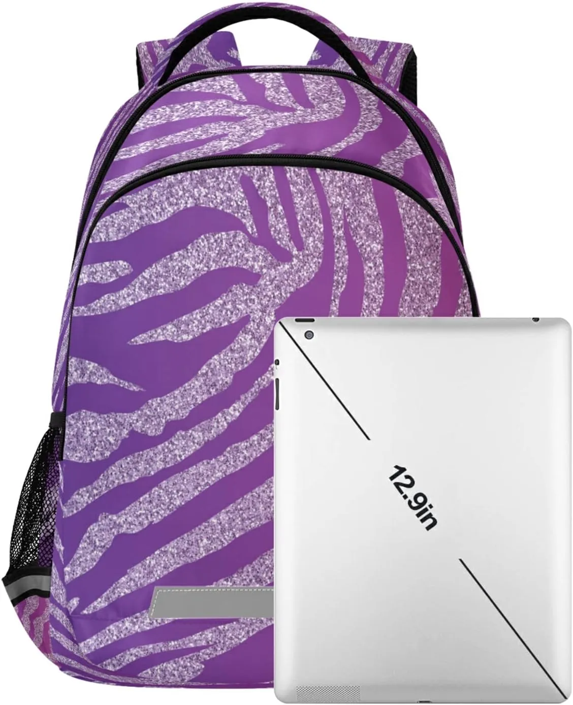 Kcldeci Zebra Print Safari Animal Purple Glitter Kids Backpack Elementary Backpacks Girls Boys School Bag Bookbag Daypack travel bag Rucksack