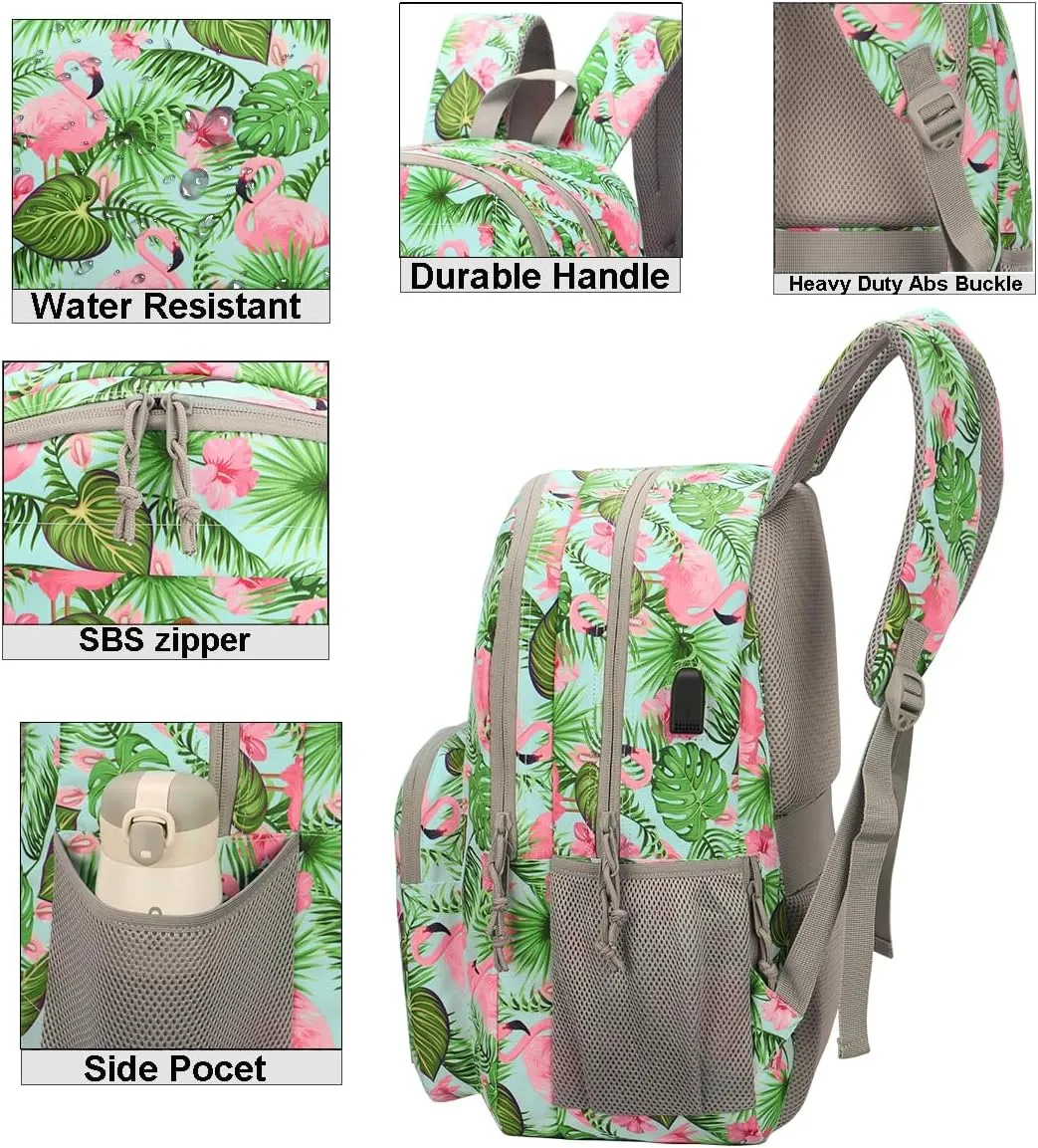 KEOFID classic carry-on travel backpack for men and women, Anti theft laptop backpack with USB charging port, work backpack, backpack for college, water resistent(Flamingo)