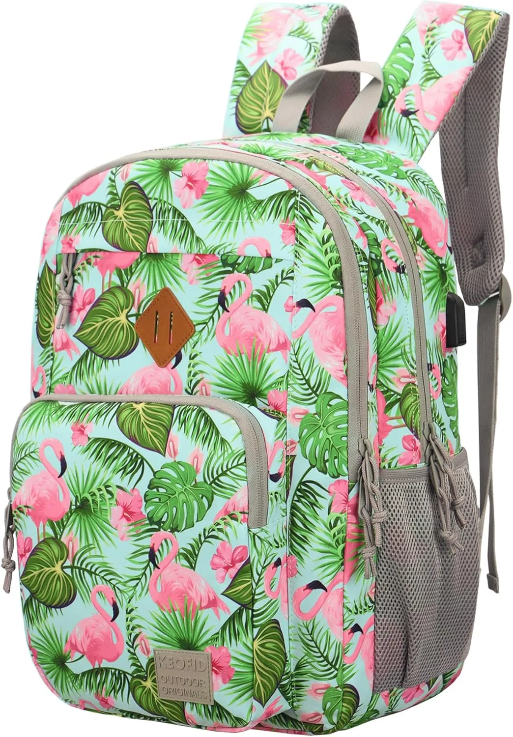 KEOFID classic carry-on travel backpack for men and women, Anti theft laptop backpack with USB charging port, work backpack, backpack for college, water resistent(Flamingo)