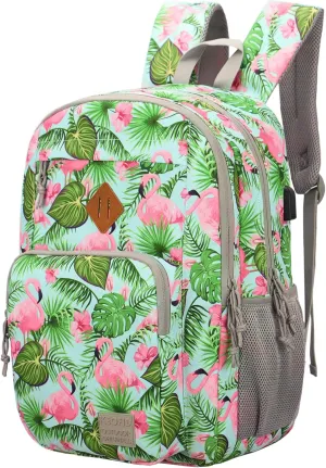 KEOFID classic carry-on travel backpack for men and women, Anti theft laptop backpack with USB charging port, work backpack, backpack for college, water resistent(Flamingo)