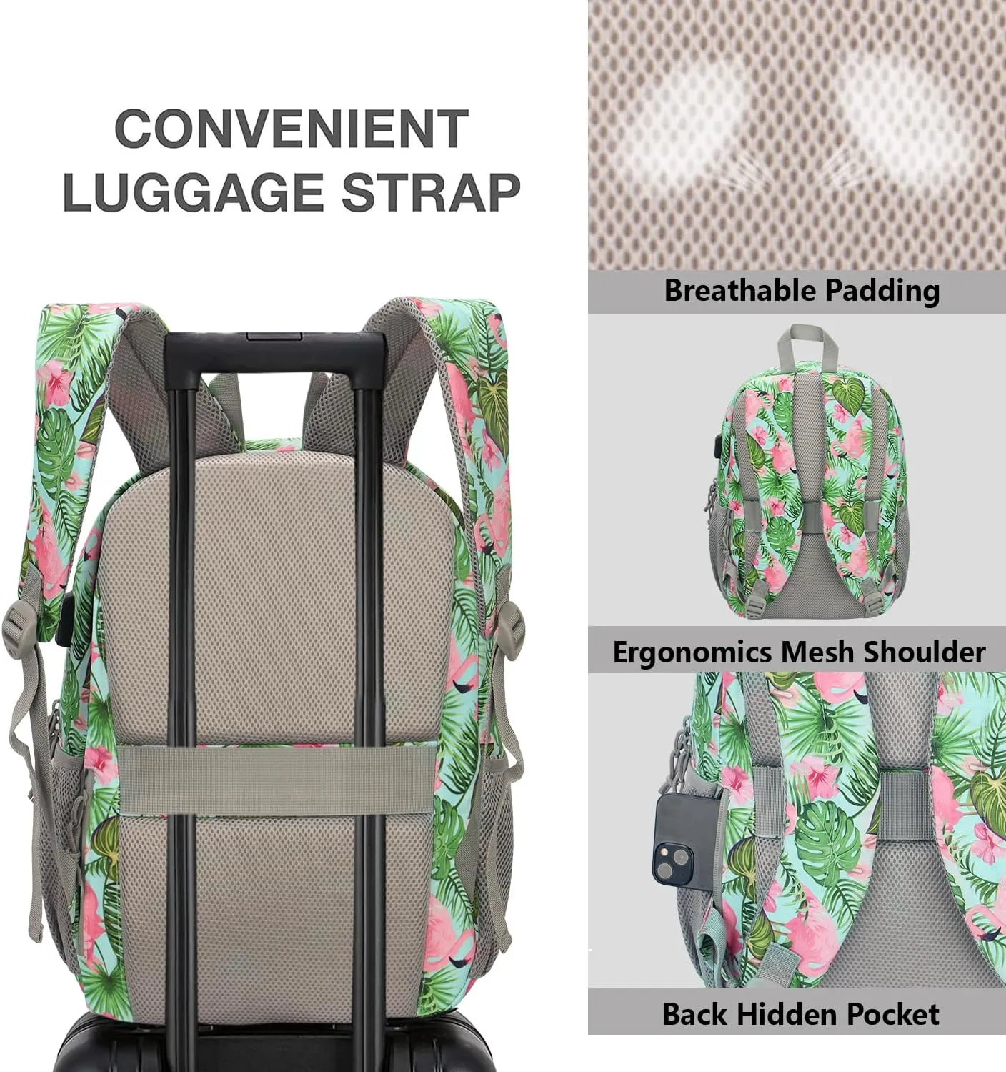 KEOFID classic carry-on travel backpack for men and women, Anti theft laptop backpack with USB charging port, work backpack, backpack for college, water resistent(Flamingo)