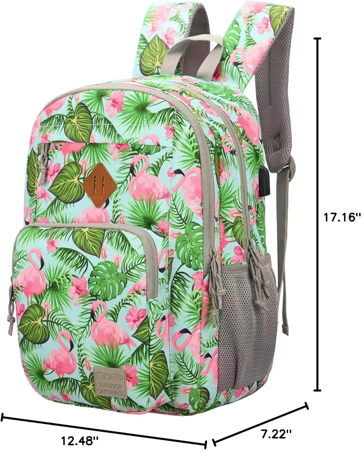 KEOFID classic carry-on travel backpack for men and women, Anti theft laptop backpack with USB charging port, work backpack, backpack for college, water resistent(Flamingo)