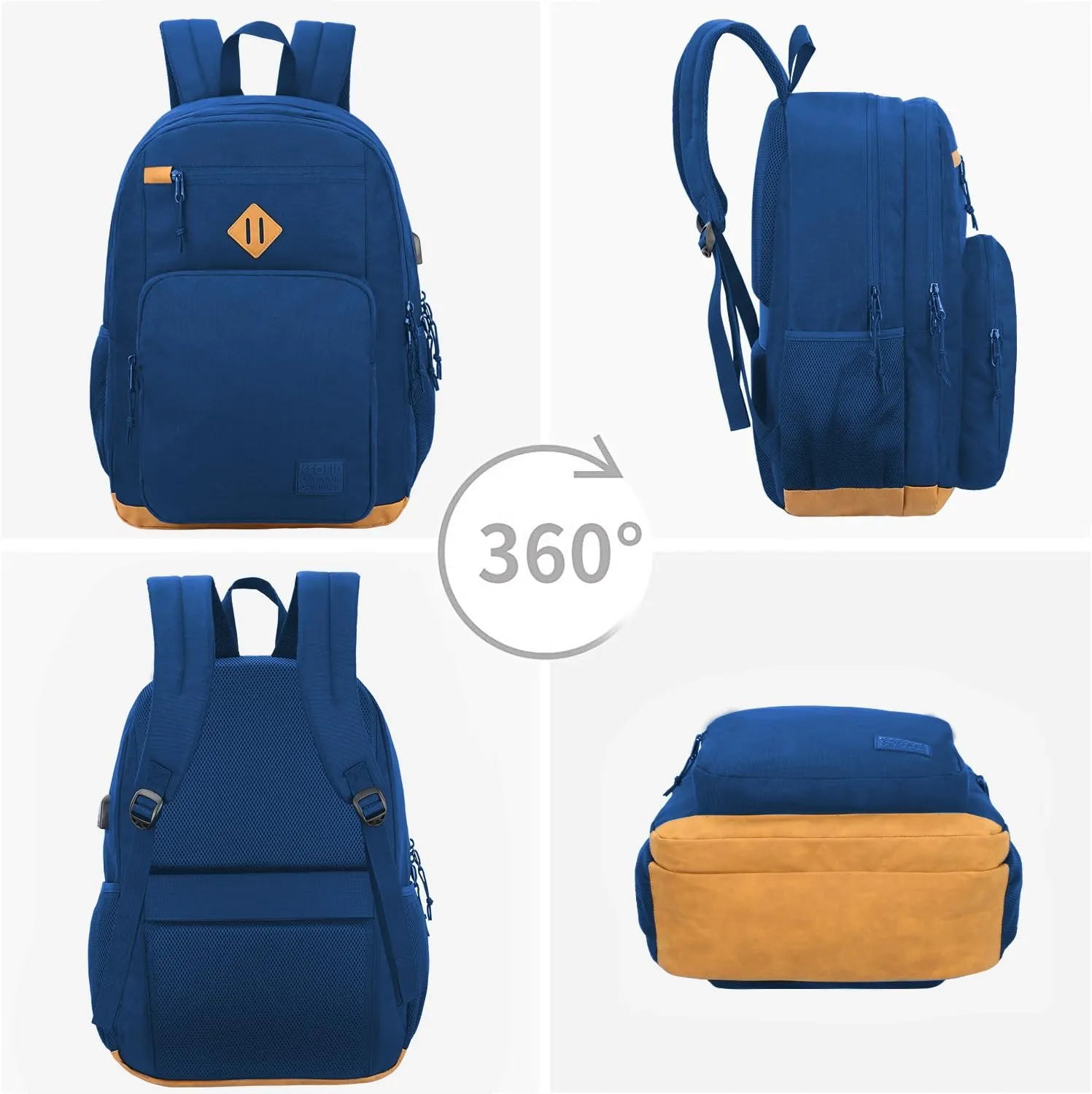 KEOFID Classic Travel backpack for Men and Women, Anti Theft Laptop Backpack with USB Charging Port for Work, Large Bag for College, Water Resistent(Blue 19inches)