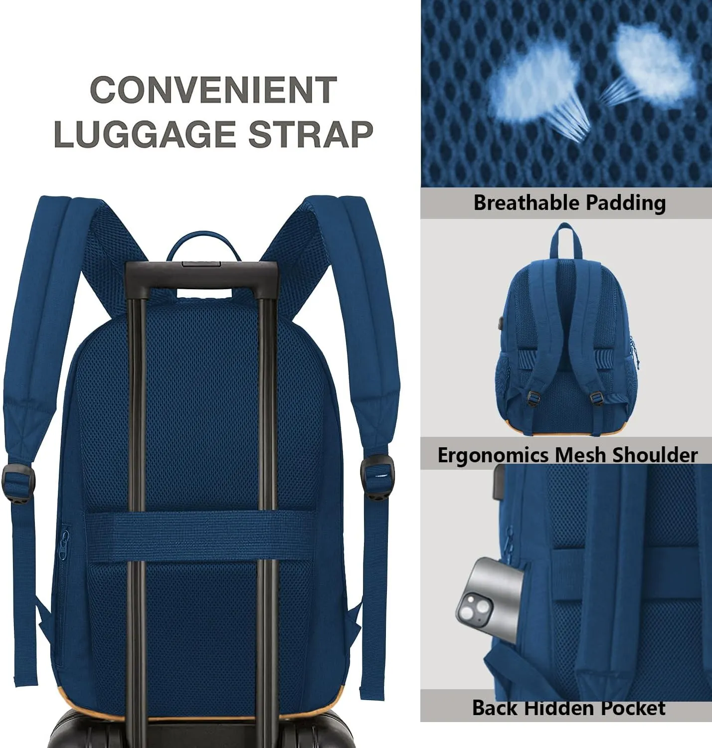 KEOFID Classic Travel backpack for Men and Women, Anti Theft Laptop Backpack with USB Charging Port for Work, Large Bag for College, Water Resistent(Blue 19inches)