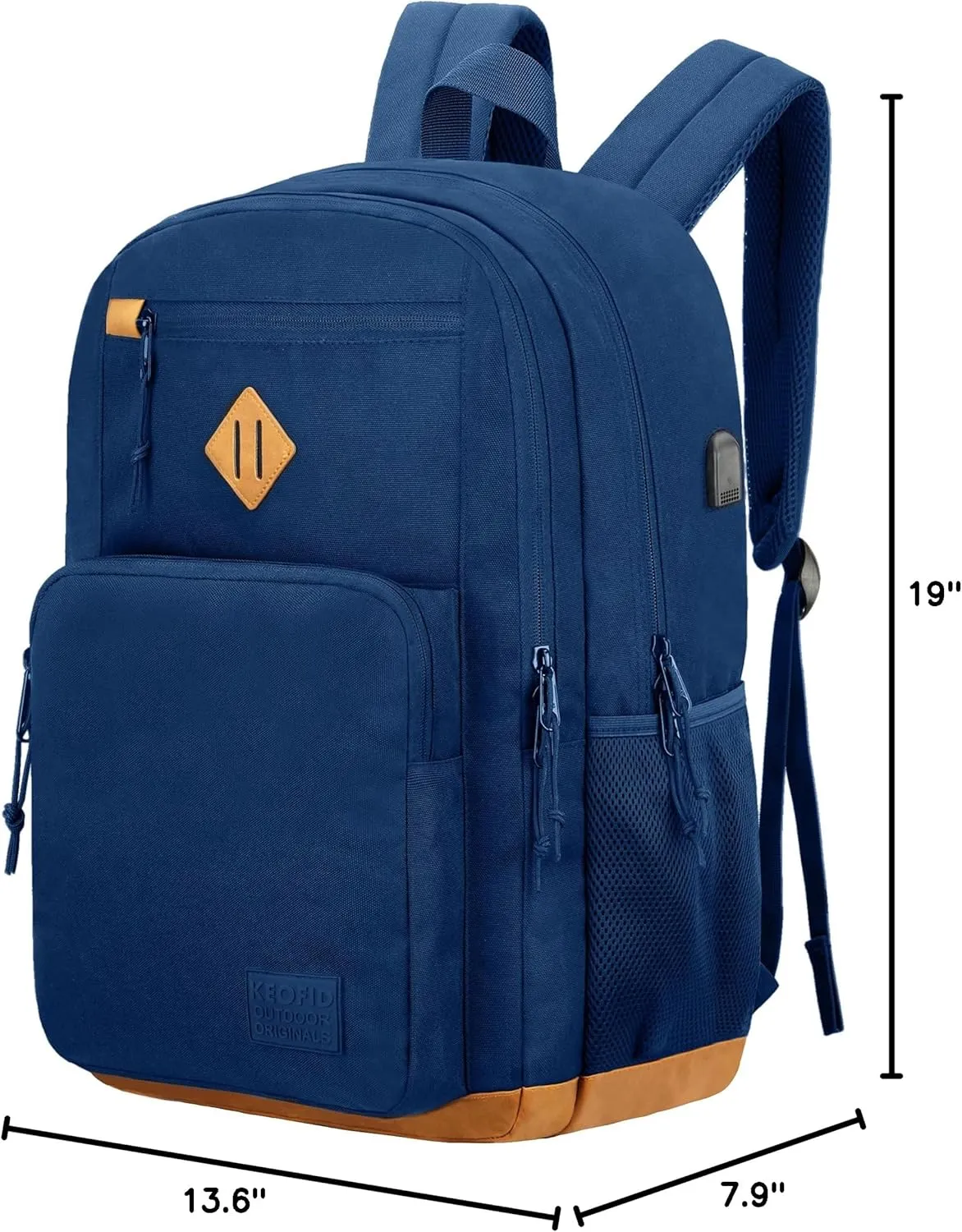 KEOFID Classic Travel backpack for Men and Women, Anti Theft Laptop Backpack with USB Charging Port for Work, Large Bag for College, Water Resistent(Blue 19inches)